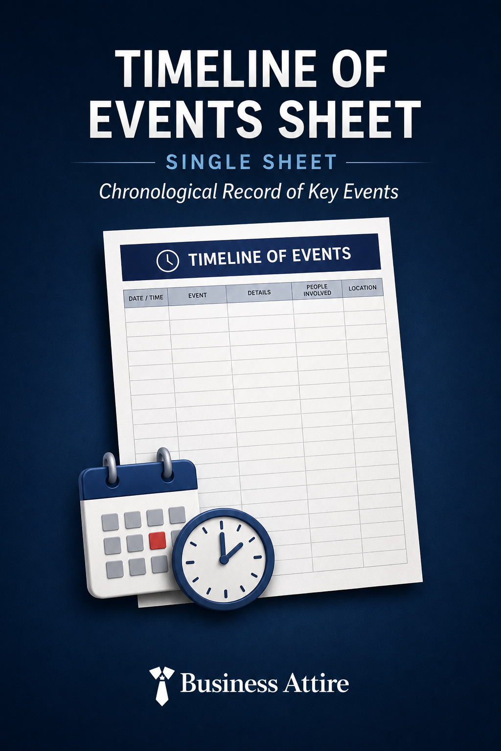 Workplace Timeline of Events Sheet | Printable PDF + DOCX | Business Attire