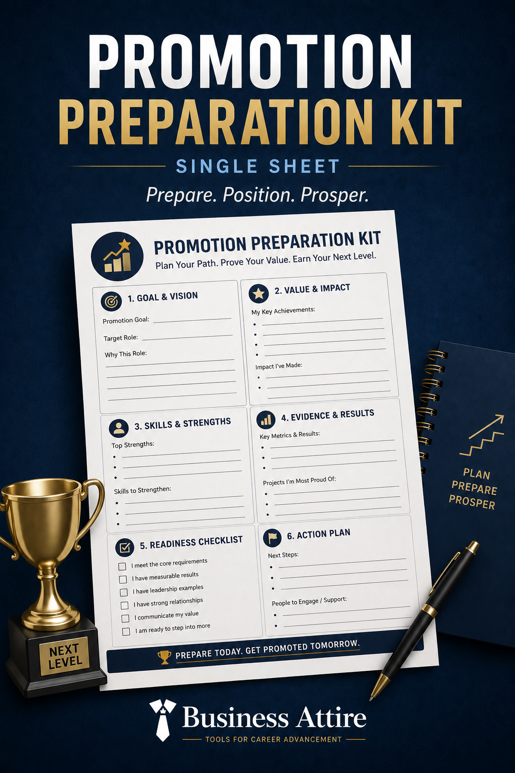 Promotion Preparation Kit | Printable PDF + DOCX | Business Attire