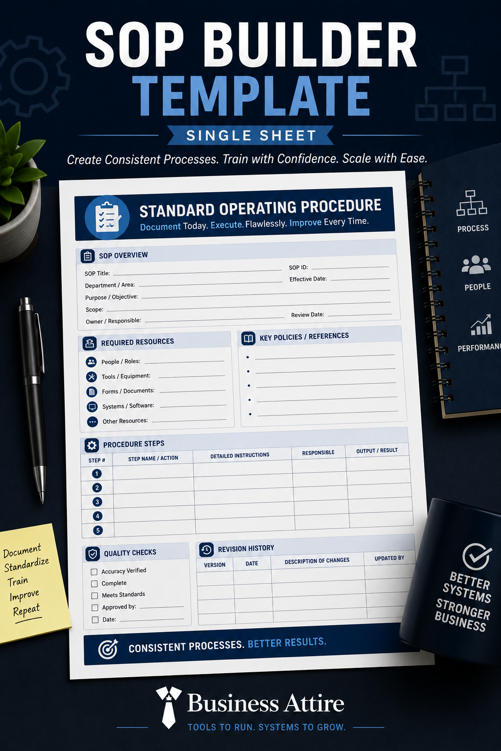 SOP Builder Template | Printable PDF + DOCX | Business Attire