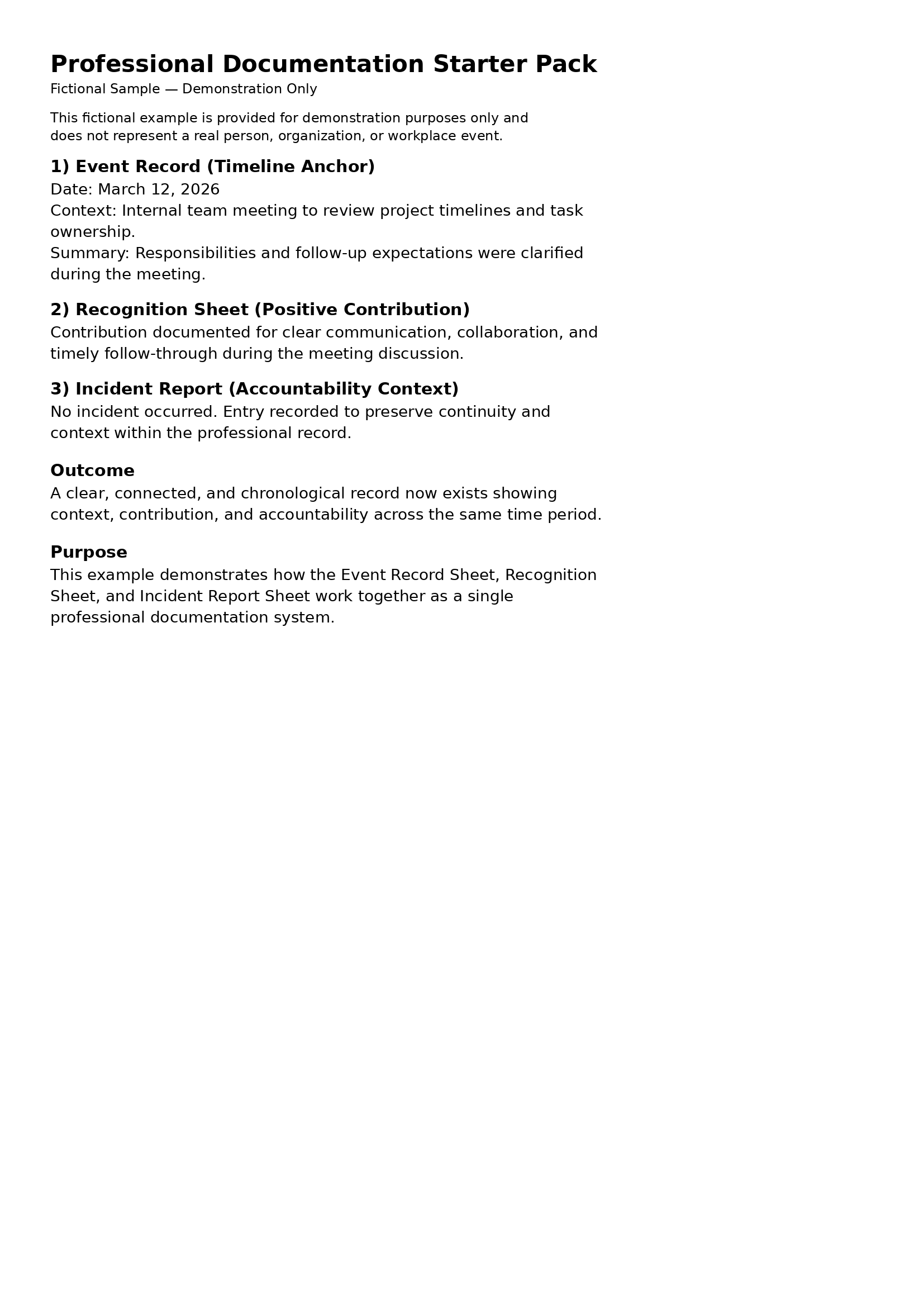 Professional Documentation Starter Pack (Incident Report, Recognition Sheet, & Event Record Bundle *Single Use)